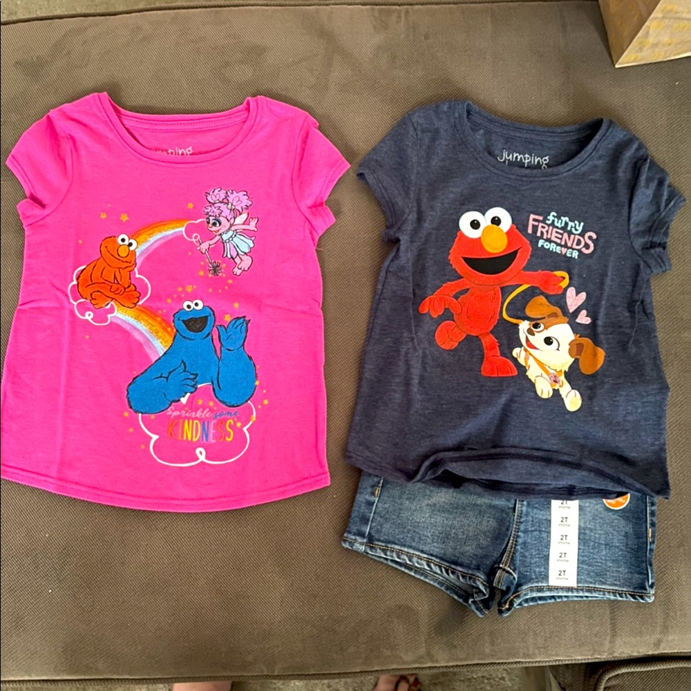 2T Girls Toddler Elmo Shirt and Shorts Set Jumping Bean Adjustable Waistband